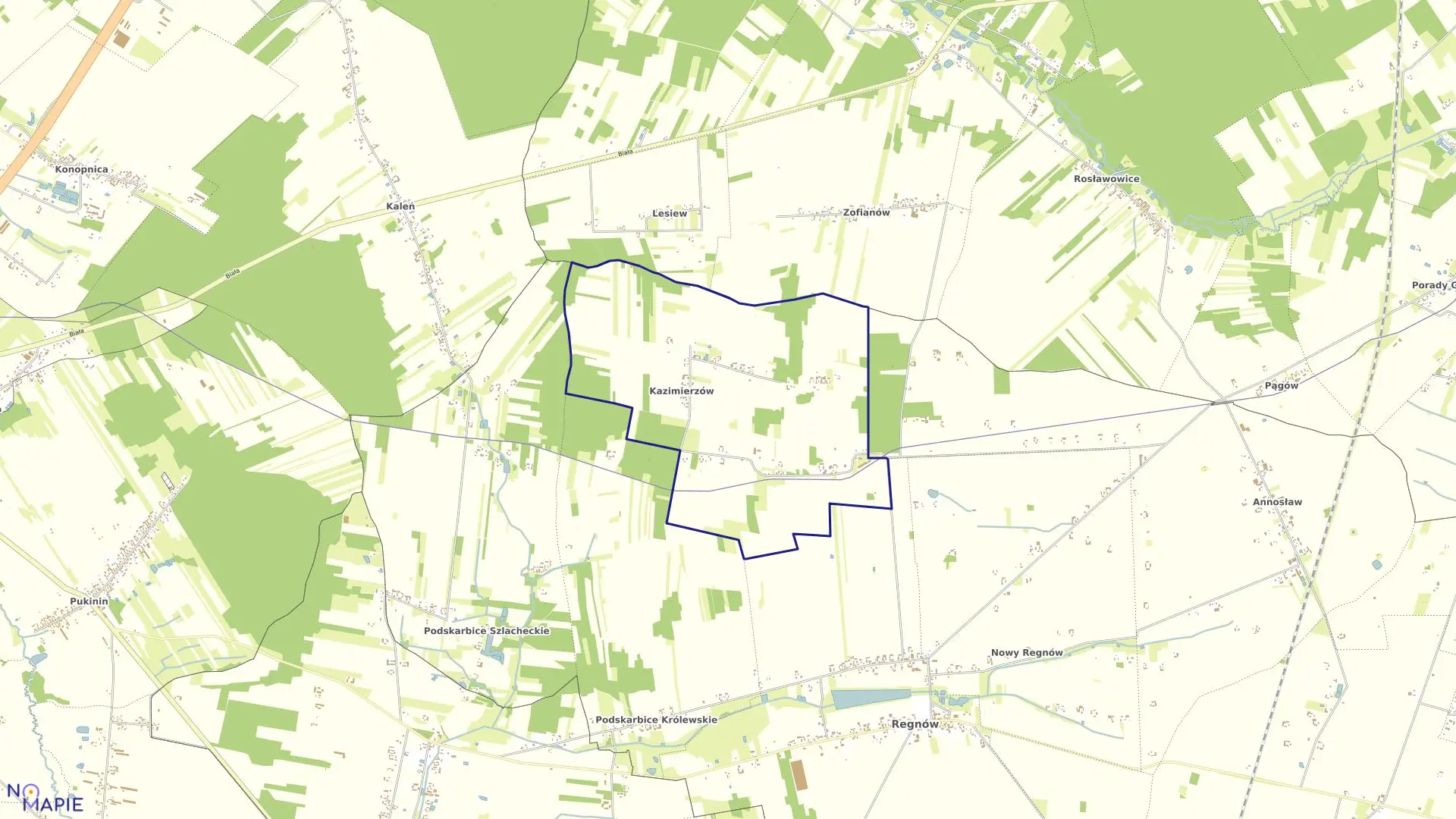 Mapa obrębu KAZIMIERZÓW w gminie Regnów