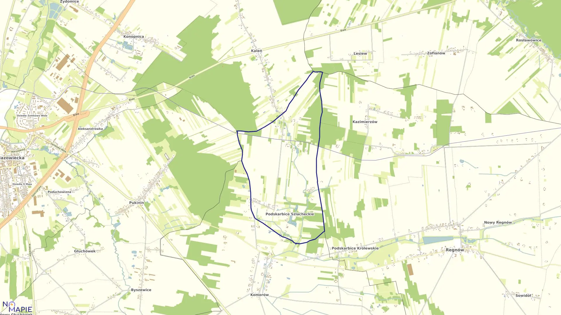 Mapa obrębu PODSKARBICE SZLACHECKIE w gminie Regnów